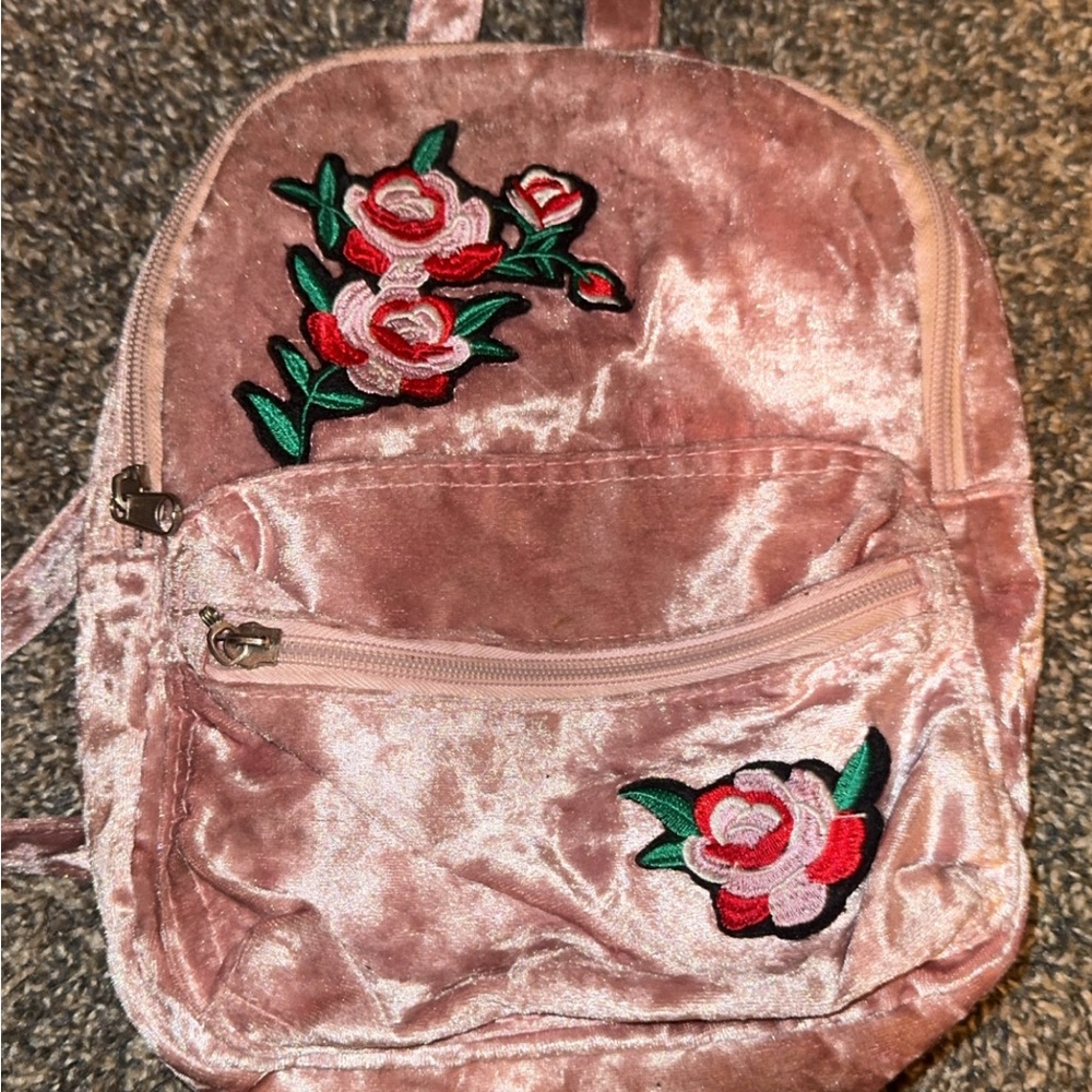 Limited Too Pink Velvet Mini Bag with Floral Embroidery